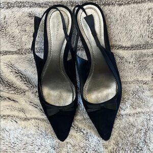 Ann Taylor Claudette Black Suede Slingback Heels
